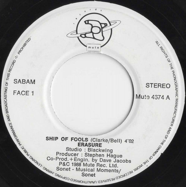 Erasure : Ship Of Fools (7", Single)