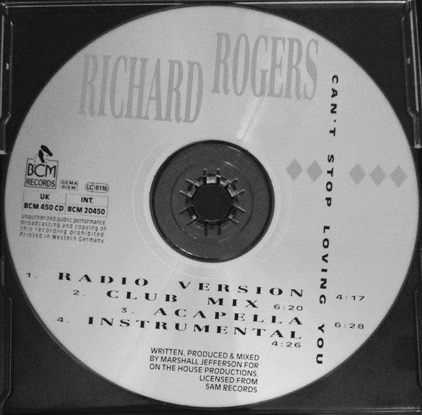Richard Rogers : Can't Stop Loving You (CD, Maxi)
