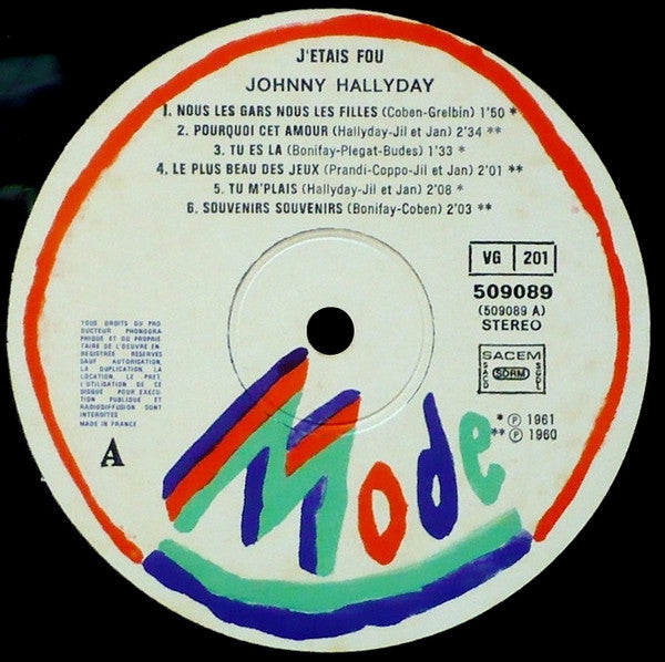 Johnny Hallyday : J'étais Fou (LP, Comp)
