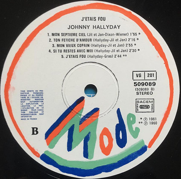 Johnny Hallyday : J'étais Fou (LP, Comp)