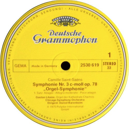 Camille Saint-Saëns – Gaston Litaize · Chicago Symphony Orchestra, Daniel Barenboim : Symphony No.3 "Organ" · „Orgel-Symphonie“ (LP, RP)