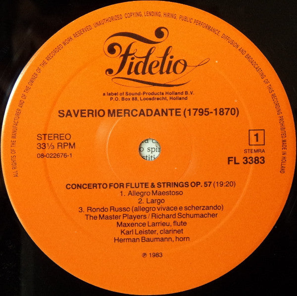Giuseppe Saverio Mercadante — Maxence Larrieu , flute - The Masterplayers - Richard Schumacher (2) : Rondo Russo (LP, Album)