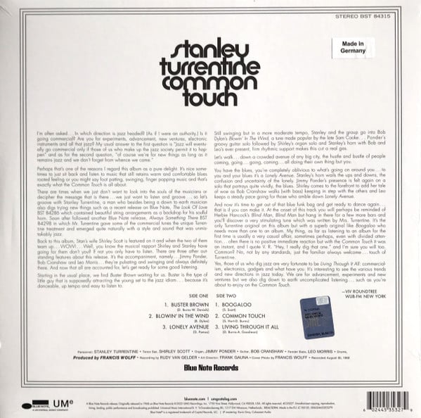Stanley Turrentine Featuring Shirley Scott : Common Touch (LP, Album, RE, 180)