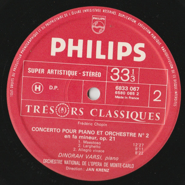 Frédéric Chopin – Dinorah Varsi, Orchestre National De L'Opéra De Monte-Carlo , Direction Jan Krenz : Les 2 Concertos Pour Piano Et Orchestre (LP, Gat)