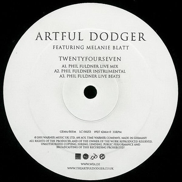 Artful Dodger Featuring Melanie Blatt : TwentyFourSeven (12")