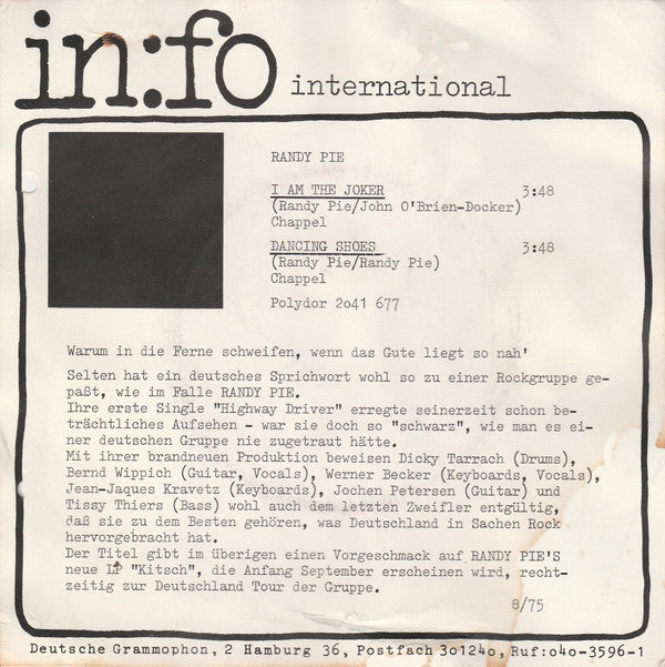 Randy Pie : I Am The Joker (7", Single)