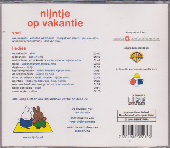 Joop Stokkermans (met muziek van) Ivo de Wijs (de musical van) Dick Bruna : Nijntje Op Vakantie (CD, Album)