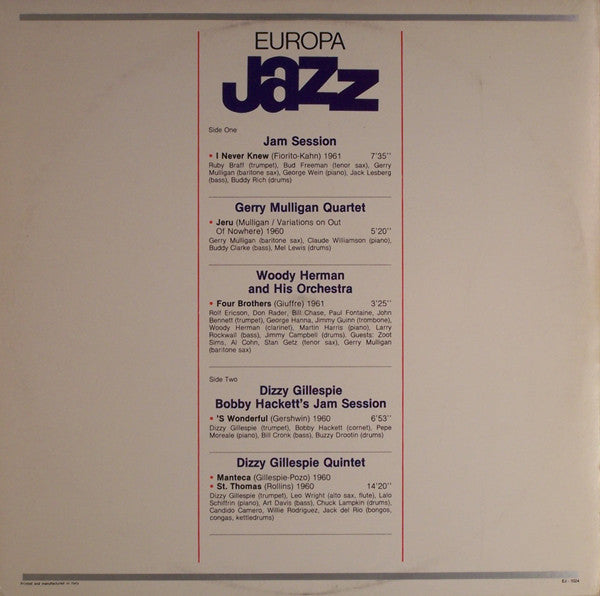 Dizzy Gillespie & Gerry Mulligan : Europa Jazz (LP, Comp, Mono)