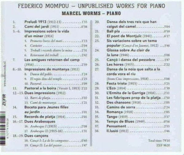 Frederic Mompou, Marcel Worms : Unpublished Works For Piano (CD, Album)