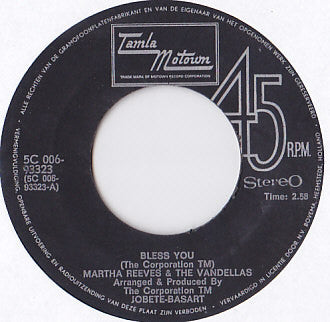 Martha Reeves & The Vandellas : Bless You (7", Single)