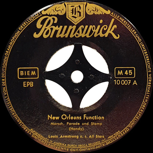 Louis Armstrong And His All-Stars : New Orleans Function / On The Sunny Side Of The Street (7", EP, Mono, RP, 8. )