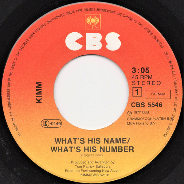 Kimm Hekker : What's His Name What's His Number (7")