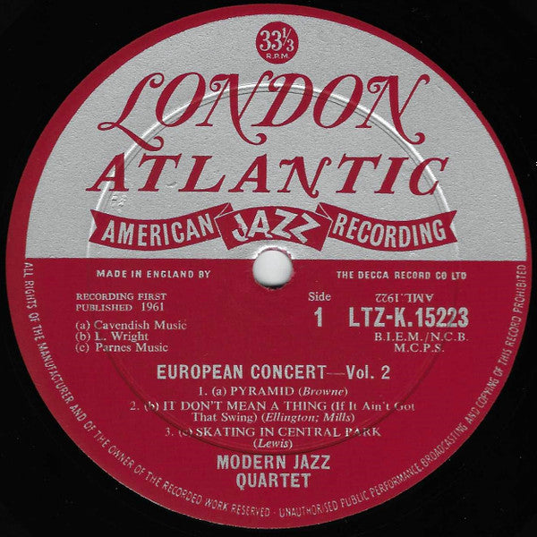 The Modern Jazz Quartet : European Concert: Volume Two (LP, Album, Mono)