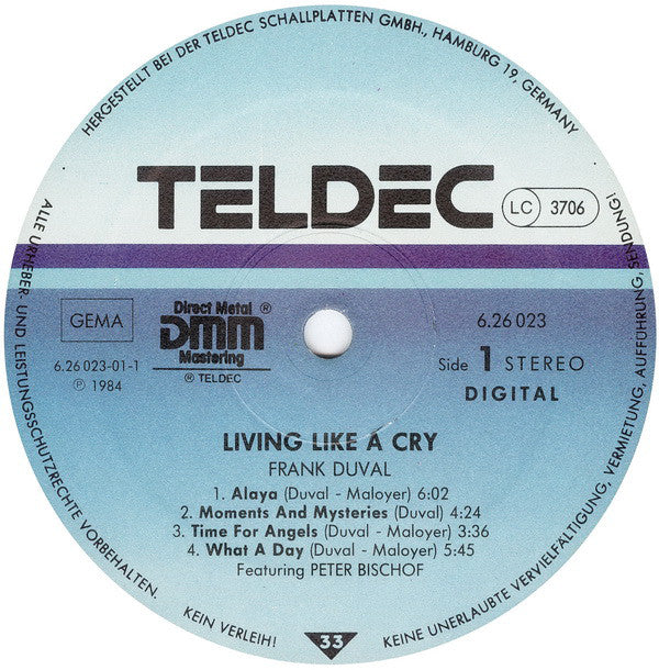 Frank Duval : Living Like A Cry (LP, Album)