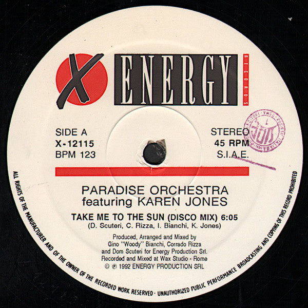 Paradise Orchestra Featuring Karen Jones : Take Me To The Sun (12")