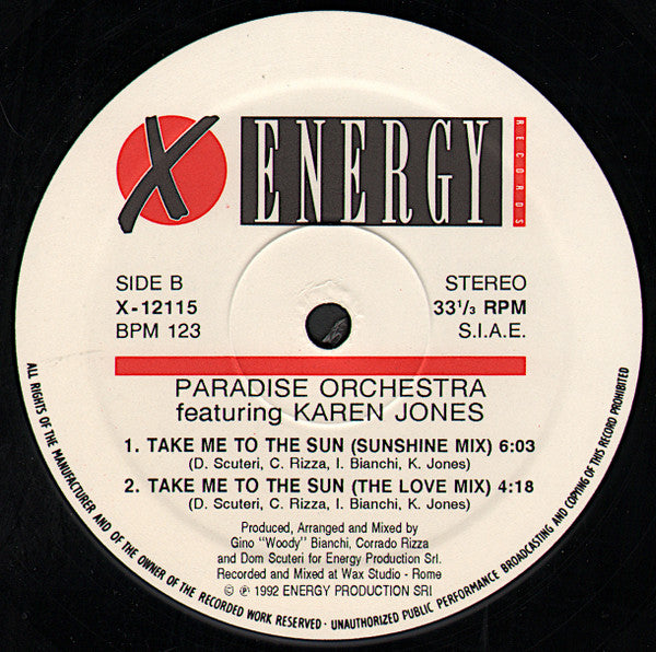 Paradise Orchestra Featuring Karen Jones : Take Me To The Sun (12")