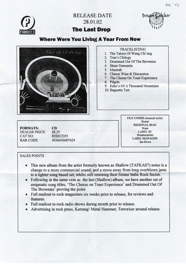 The Last Drop : Where Were You Living One Year From Now? (CD, Album)