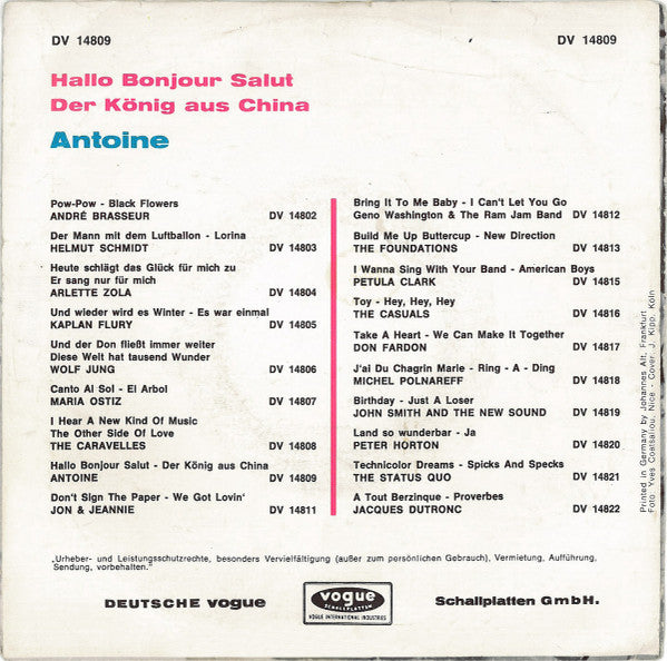 Antoine (2) : Hallo Bonjour Salut / Der König Aus China (7", Single, RP)