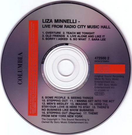 Liza Minnelli : Live From Radio City Music Hall (CD, Album, RP)