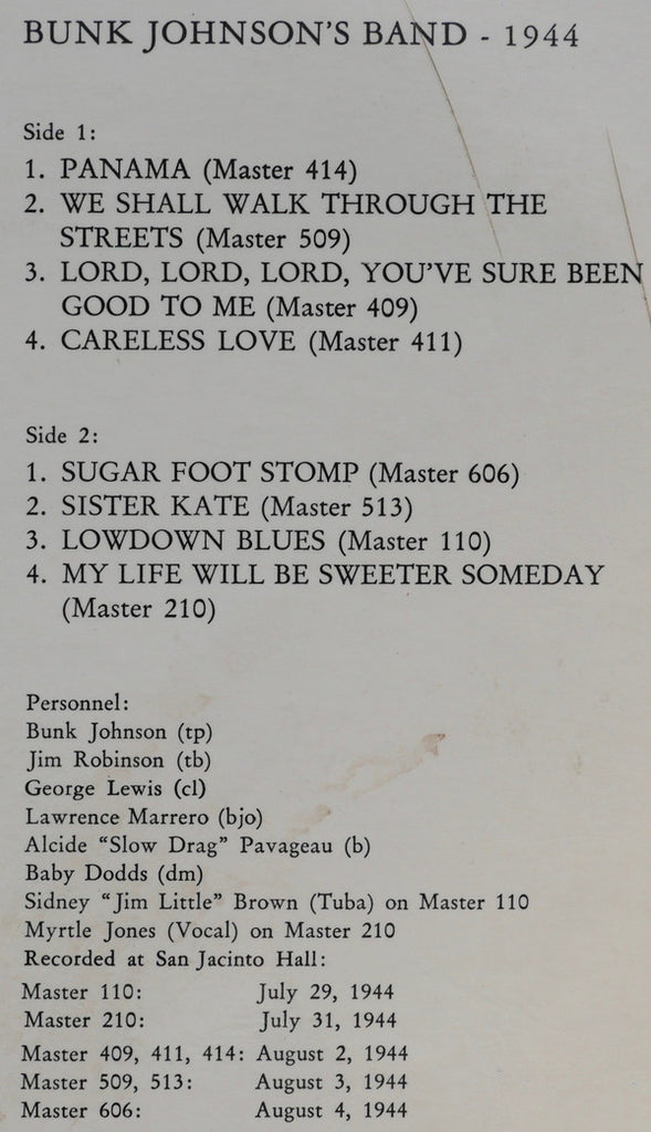 Bunk Johnson And His New Orleans Band With George Lewis (2) : 1944 (LP, Comp)