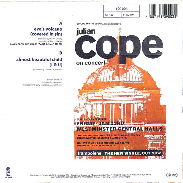 Julian Cope : Eve's Volcano (Covered In Sin) (7", Single)