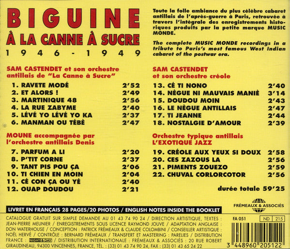 Various : Biguine À La Canne À Sucre (Intégrale Antillaise Music Monde 1946 - 1949) (CD, Comp)