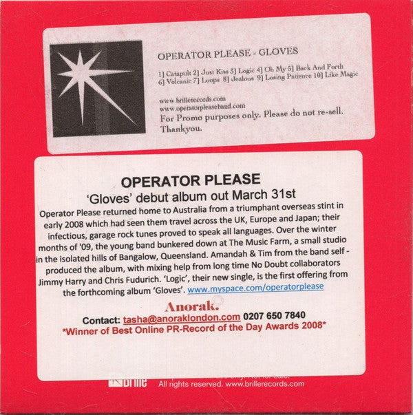 Operator Please : Gloves (CDr, Album, Promo)