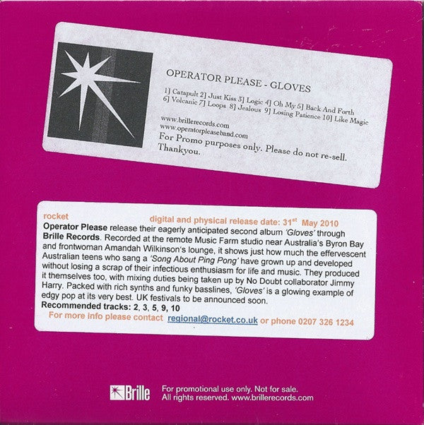 Operator Please : Gloves (CDr, Album, Promo)