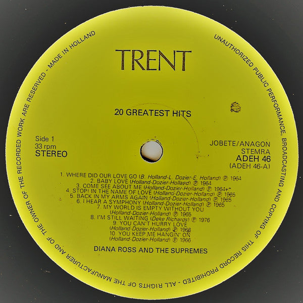 Diana Ross And The Supremes* : 20 Greatest Hits (LP, Comp)