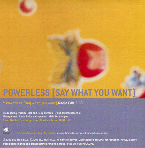 Nelly Furtado : Powerless (Say What You Want) (CD, Single, Promo, Car)