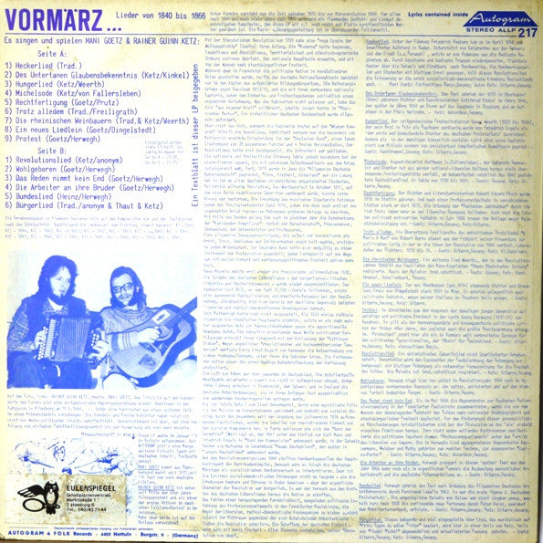Mani Goetz & Rainer Guinn Ketz : Vormärz (LP, Album)