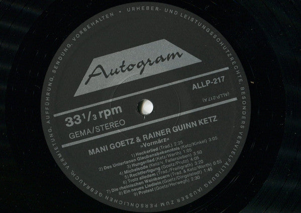Mani Goetz & Rainer Guinn Ketz : Vormärz (LP, Album)