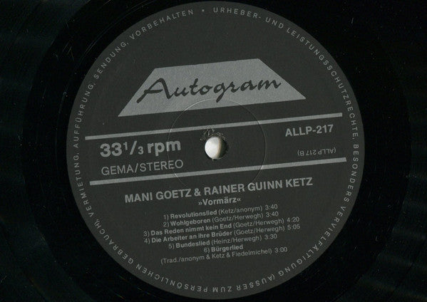 Mani Goetz & Rainer Guinn Ketz : Vormärz (LP, Album)