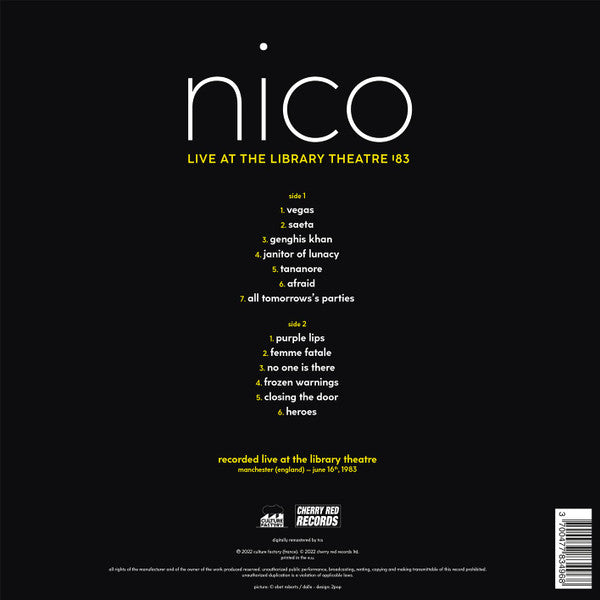 Nico (3) : Live At The Library Theatre '83 (LP, RSD, Yel)