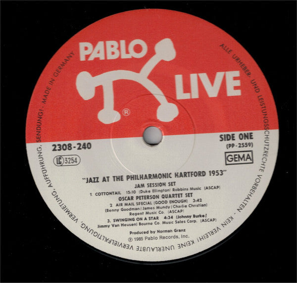 Various : Norman Granz' Jazz At The Philharmonic Hartford, 1953 (LP, Album, RE, Gat)