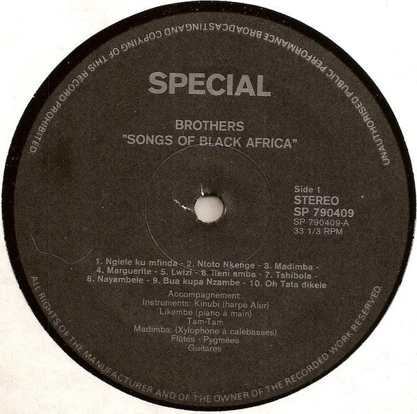 Brothers (9) : Songs Of Black Africa (LP, Album)