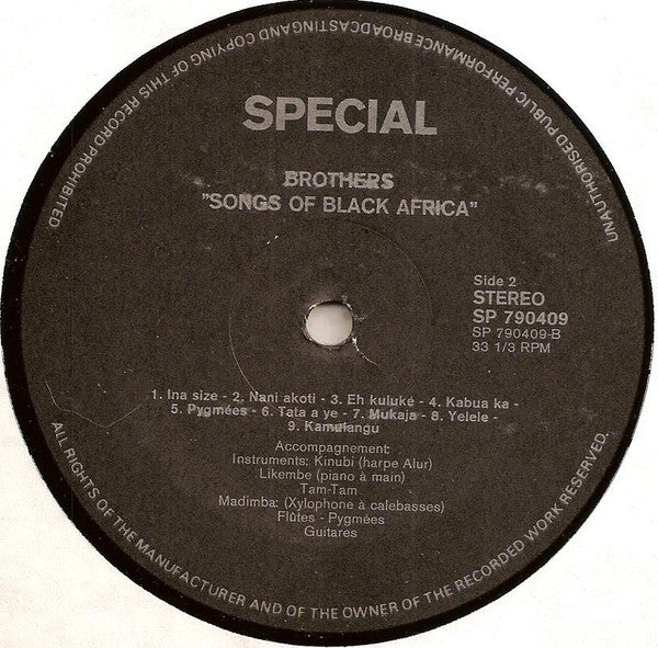 Brothers (9) : Songs Of Black Africa (LP, Album)