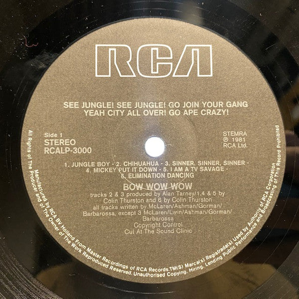 Bow Wow Wow : See Jungle! See Jungle! Go Join Your Gang Yeah, City All Over! Go Ape Crazy! (LP, Album)