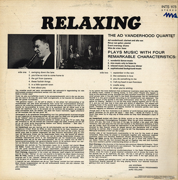 Ad Van Den Hoed Kwartet : Relaxing (LP, Album)