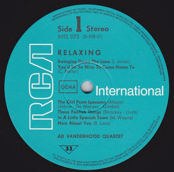 Ad Van Den Hoed Kwartet : Relaxing (LP, Album)