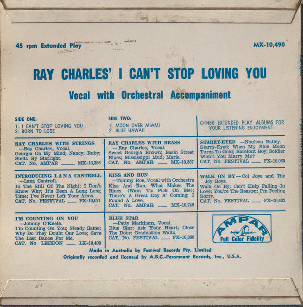Ray Charles : I Can't Stop Loving You (7", EP)