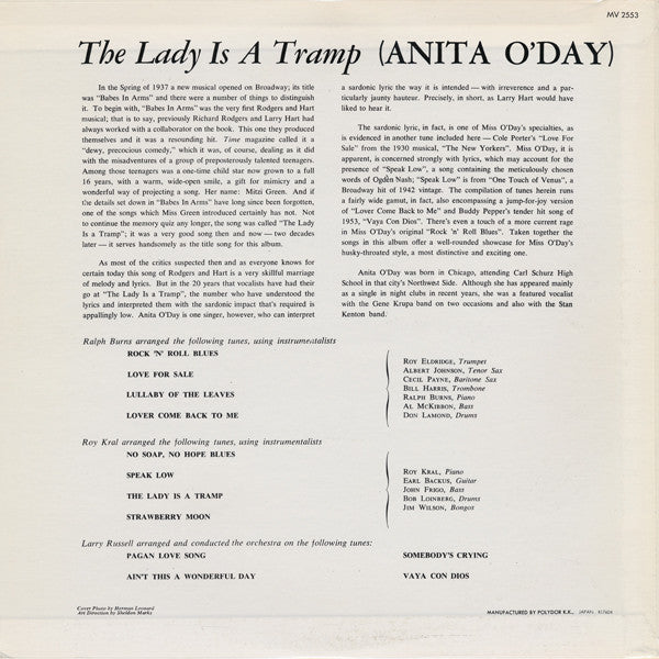 Anita O'Day : The Lady Is A Tramp (LP, Album, Mono, RE)