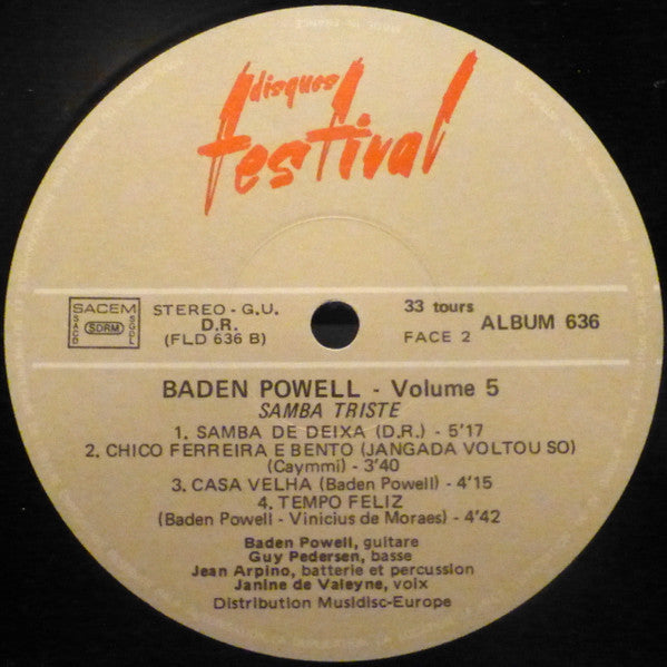 Baden Powell : Vol.5 - Samba Triste (LP, Album, RE, Gat)