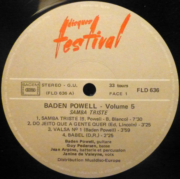 Baden Powell : Vol.5 - Samba Triste (LP, Album, RE, Gat)