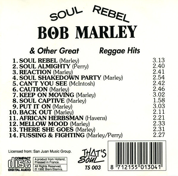 Bob Marley : Soul Rebel & Other Great Reggae Hits (CD, Comp)