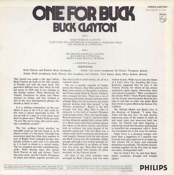 Buck Clayton : One For Buck (LP, Album)