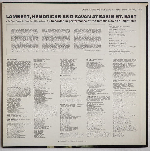 Lambert, Hendricks & Bavan : Recorded Live At Basin Street East (LP)