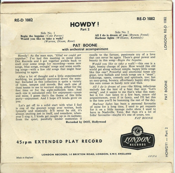 Pat Boone : Howdy ! Part 2 (7", EP)