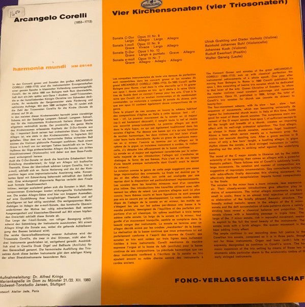 Arcangelo Corelli : 4 Sonate De Chiesa - Vier Kirchensonaten (10")