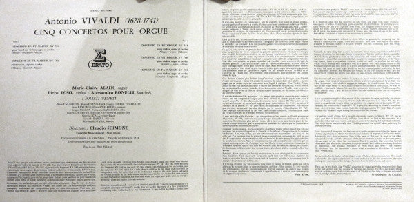 Antonio Vivaldi, Claudio Scimone, I Solisti Veneti, Marie-Claire Alain : Cinq Concertos Pour Orgue (LP)